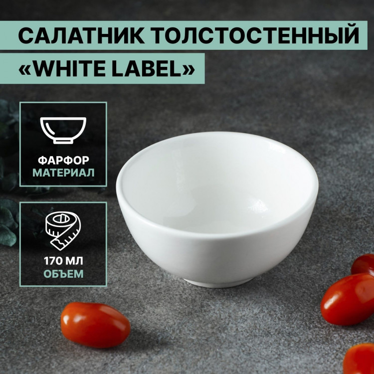 Салатник фарфоровый толстостенный Доляна White Label, 170 мл, d=10 см, цвет белый 