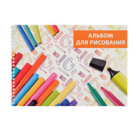 Альбом для рисования А4, 32 листа на гребне  Фломастеры , обложка мелованный картон, блок 100 г/м²