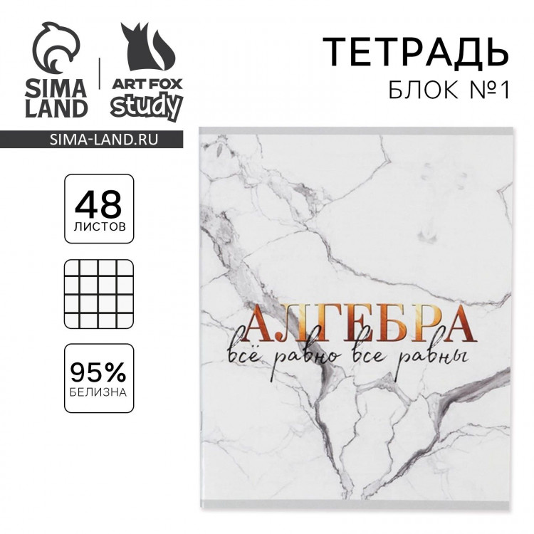 Тетрадь предметная 48 листов, А5, МРАМОР, со справ. мат. «1 сентября: Алгебра», обложка мелованный картон 230 гр., внутренний блок в клетку 80 гр., белизна 96% 