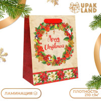 Новый год. Пакет подарочный, ламинированный,  Венок ,18 х 23 х 10 см.