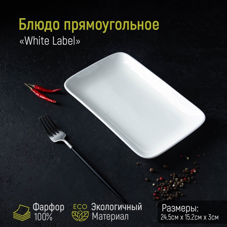 Блюдо фарфоровое прямоугольное Доляна White Label, 24,5×15,5 см, цвет белый 