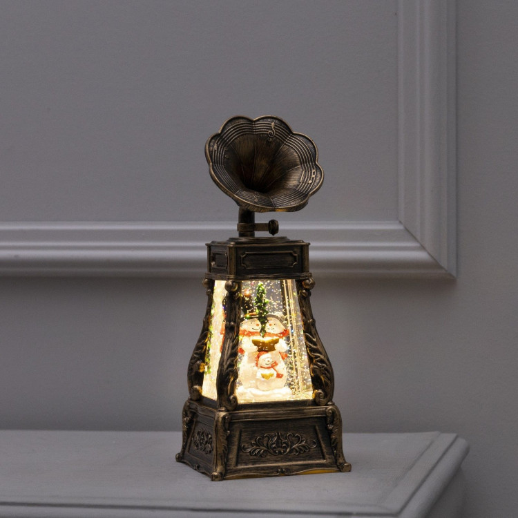 Светодиодная фигура «Граммофон со снеговиками» 11 × 28 × 11 см, пластик, батарейки ААх3 (не в комплекте), USB, свечение тёплое белое 