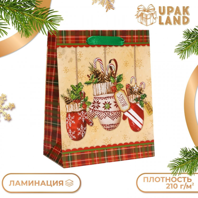 Новый год. Пакет подарочный, ламинированный,  Варежки ,18 х 23 х 10 см. 