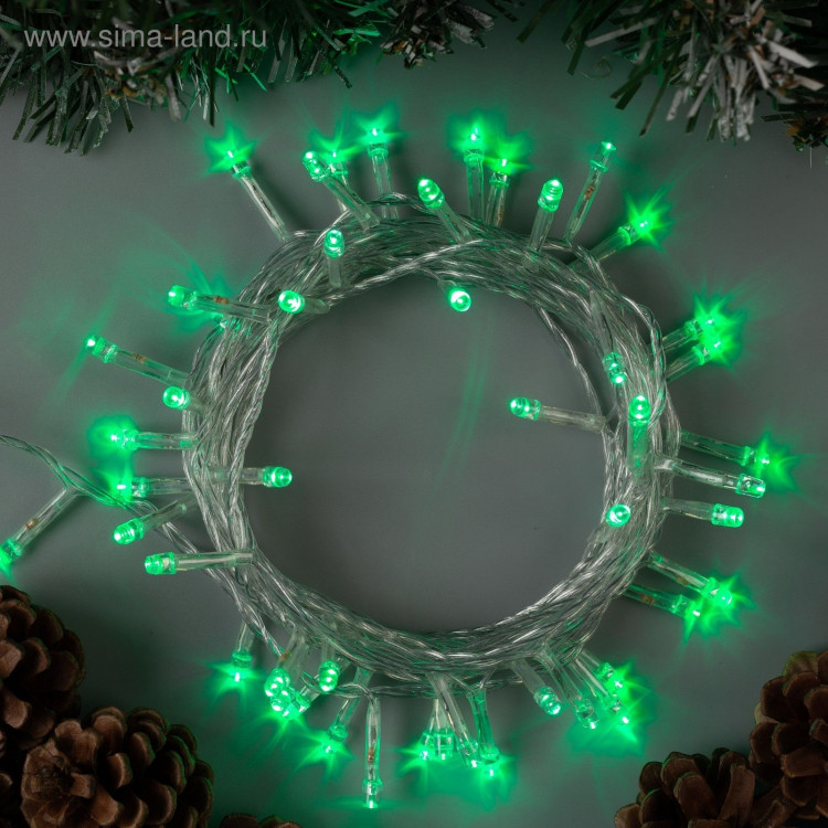 Гирлянда «Нить» 5 м, IP20, прозрачная нить, 50 LED, свечение зелёное, 8 режимов, 220 В 