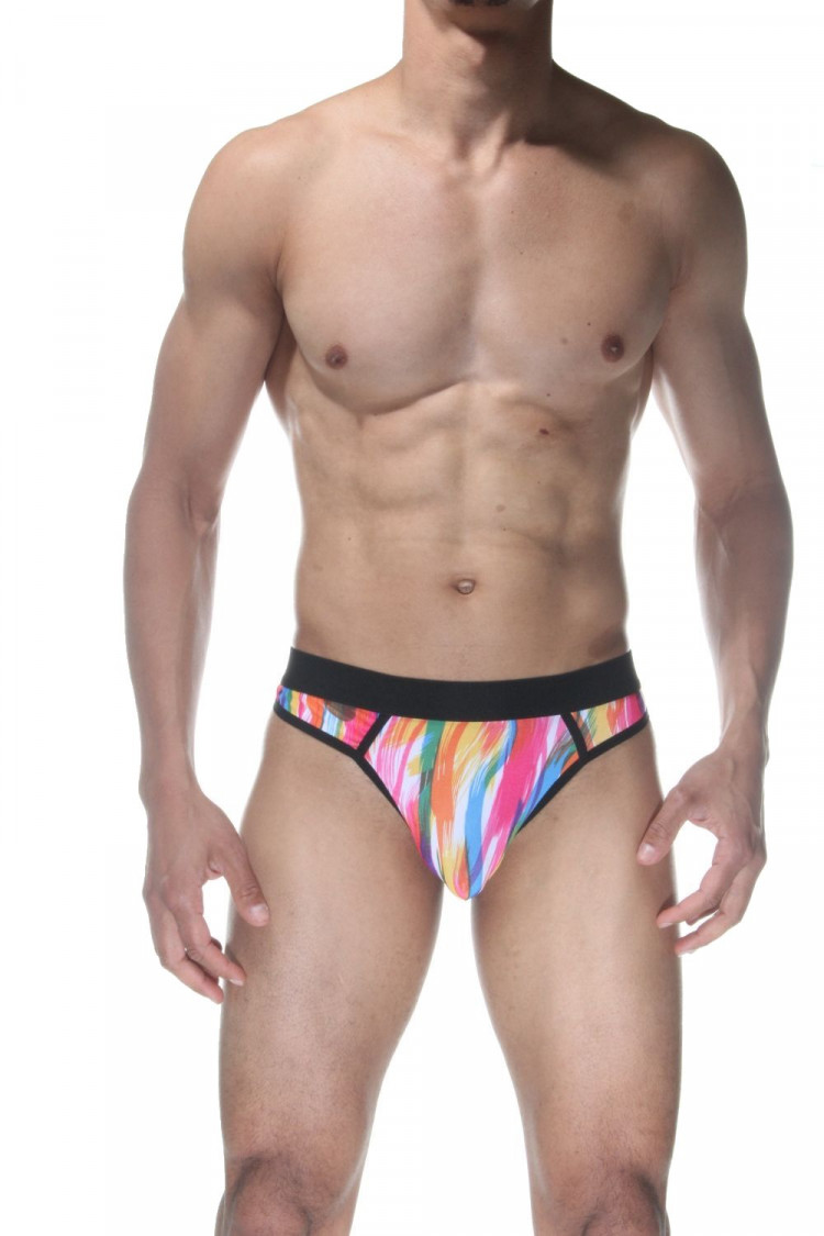 Мужские трусы-стринги с принтом в виде мазков краски 
