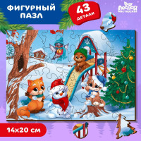 Деревянный пазл фигурный «Новый год! Новогодние забавы»