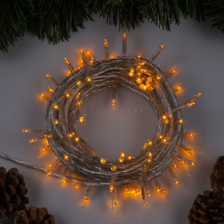Гирлянда «Нить» 10 м, IP20, прозрачная нить, 100 LED, свечение жёлтое, 8 режимов, 220 В 