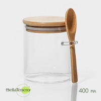Стеклянная банка для сыпучих продуктов с бамбуковой крышкой и ложкой «Эко» (10,5х8,5 см)