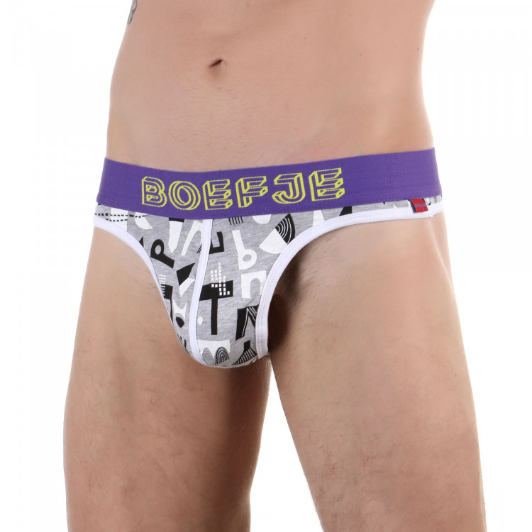 Сексуальные серые трусы-тонги с принтом в виде букв 
