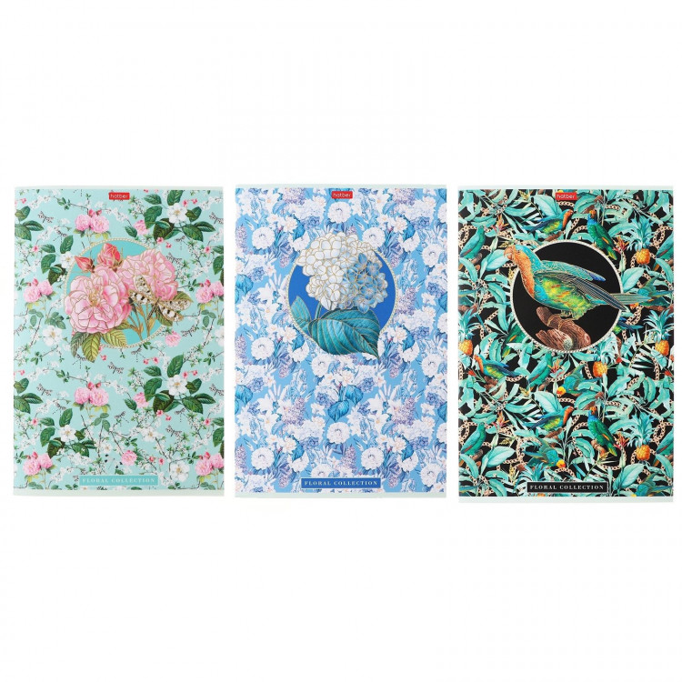 Тетрадь А4, 96 листов в клетку, Floral collection, обложка мелованный картон, матовая ламинация, 3D фольга, блок офсет 65г/м2, МИКС 