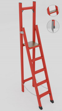 ССВ-2,4ШМ стремянка стеклопластиковая с вертикальной опорой, широкие ступени, металлические оконцеватели (Мягкий грунт), h=2570мм, h рабочей площадки=1600мм, ступ.5