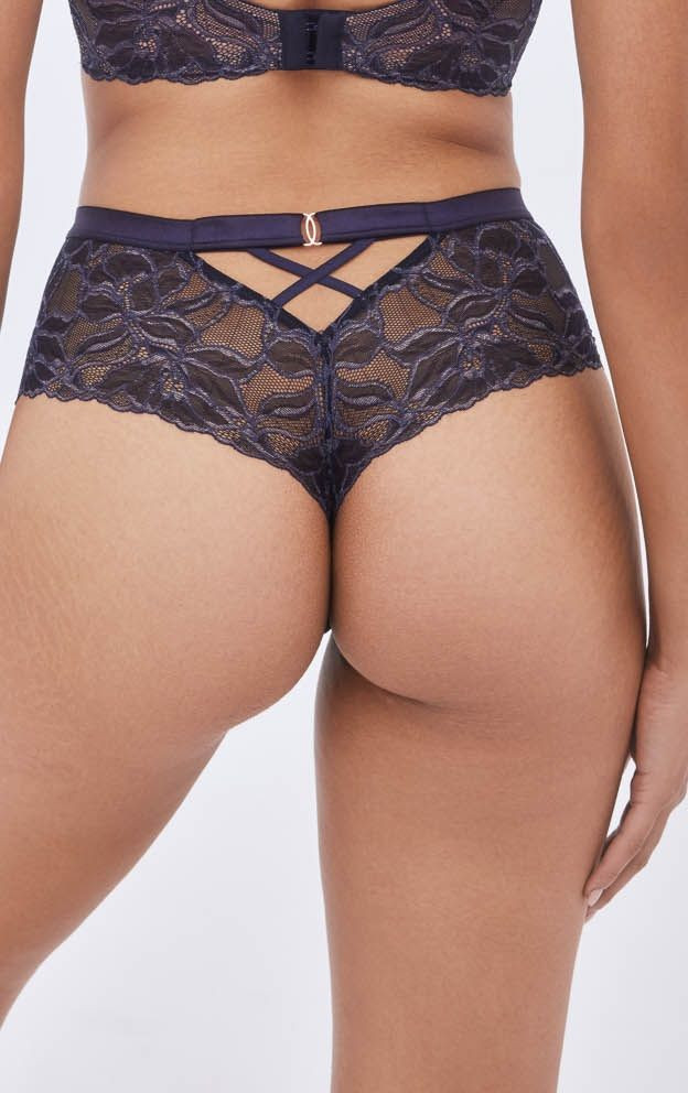 Темно-синие трусики-стринги с высокой талией Glow 