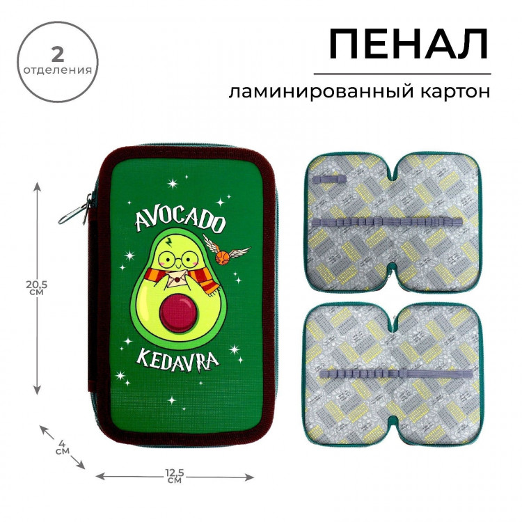 Пенал 2 секции, 125 х 205 х 40 мм, Calligrata 30П26/2  Авокадо кедавра , в стиле Гарри Поттера, ламинированный картон 