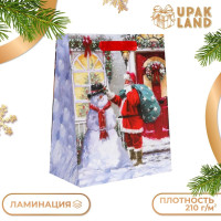 Новый год. Пакет подарочный, ламинированный,  Снеговик с Сантой ,18 х 23 х 10 см.