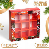 Новый год. Коробка под 9 конфет  Новогодняя , 13,8 х 13,8 х 3,8 , кондитерская упаковка