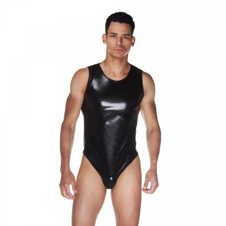 Мужское wet-look боди с прозрачной спинкой 