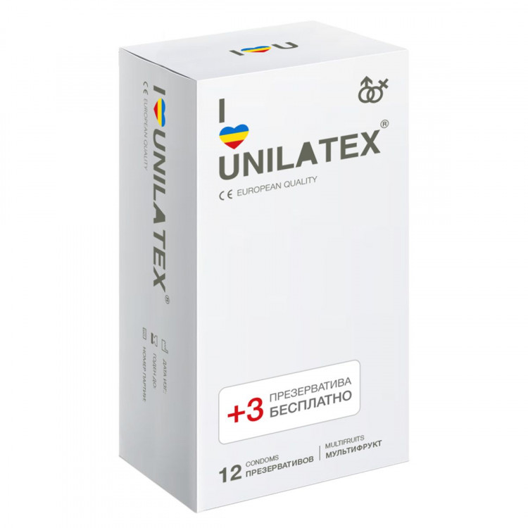 Разноцветные ароматизированные презервативы Unilatex Multifruit  - 12 шт. + 3 шт. в подарок 