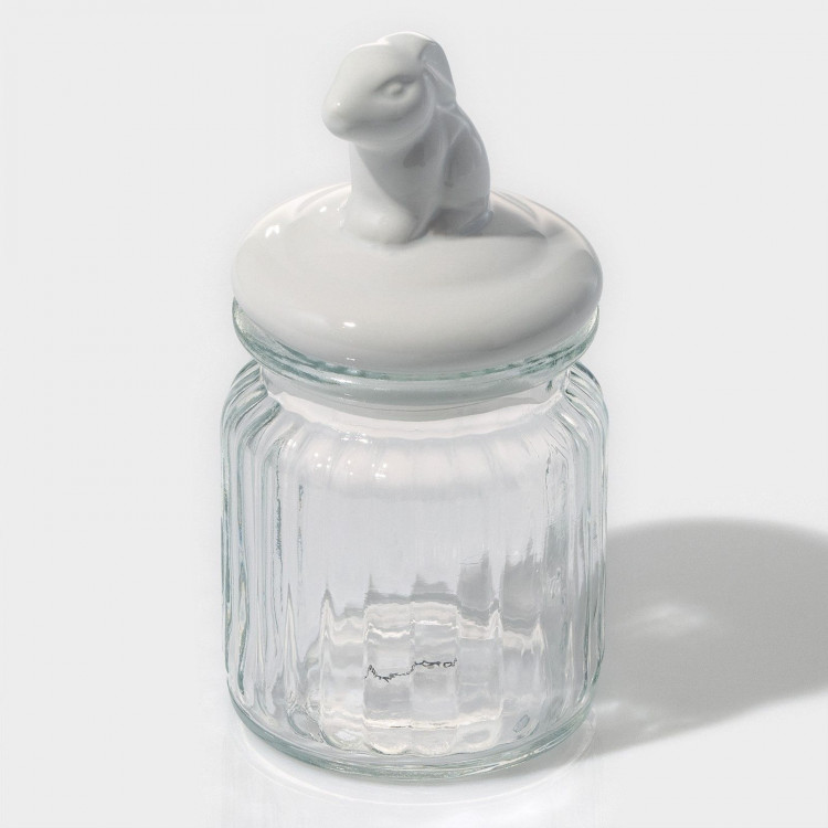 Банка для сыпучих продуктов с белой керамической крышкой «Зайка» (230 мл.) 
