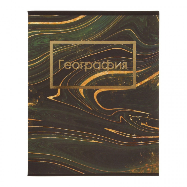 Тетрадь предметная Calligrata TOP  Мрамор тёмный , 48 листов в клетку География, со справочным материалом, обложка мелованный картон, покрытие Soft-touch с тиснением золотой фольгой, блок офсет 