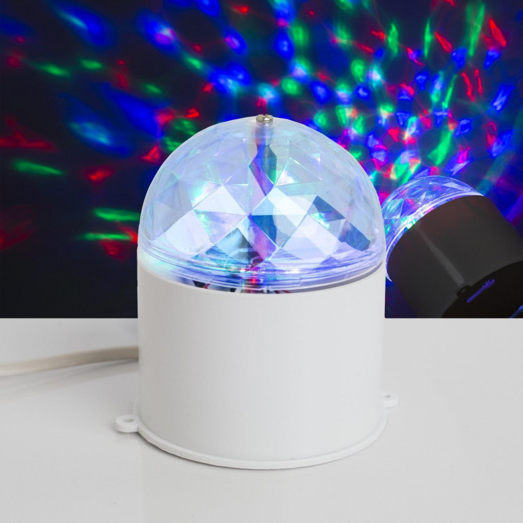 Световой прибор «Хрустальный шар» 7.5 см, свечение RGB, 220 В, белый 