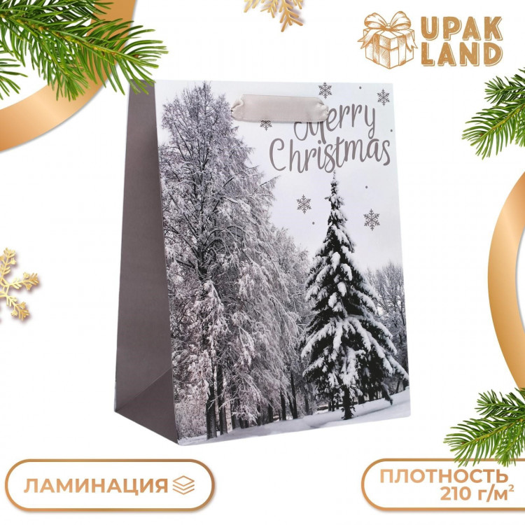 Новый год. Пакет подарочный, ламинированный,  Лесная атмосфера ,18 х 23 х 10 см. 