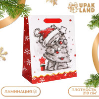 Новый год. Пакет подарочный, ламинированный,  Обнимашки ,18 х 23 х 10 см.