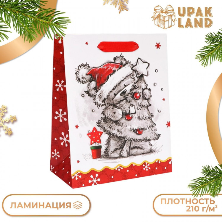 Новый год. Пакет подарочный, ламинированный,  Обнимашки ,18 х 23 х 10 см. 