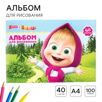 Альбом для рисования А4, 40 листов 100 г/м², на скрепке, Маша и Медведь