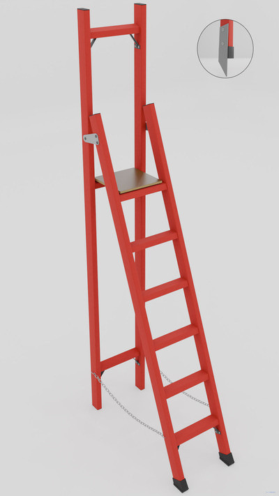 ССВ-2,7М стремянка стеклопластиковая с вертикальной опорой, металлические оконцеватели (Мягкий грунт), h=2890мм, h рабочей площадки=1900мм, ступ.6 