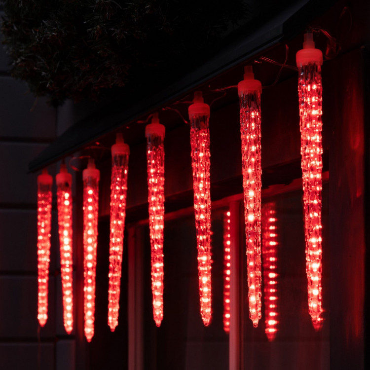 Гирлянда «Сосульки рифленые» 2.5 × 0.3 м, IP65, прозрачная нить, 192 LED, свечение красное с эффектом стекания, 12 В 