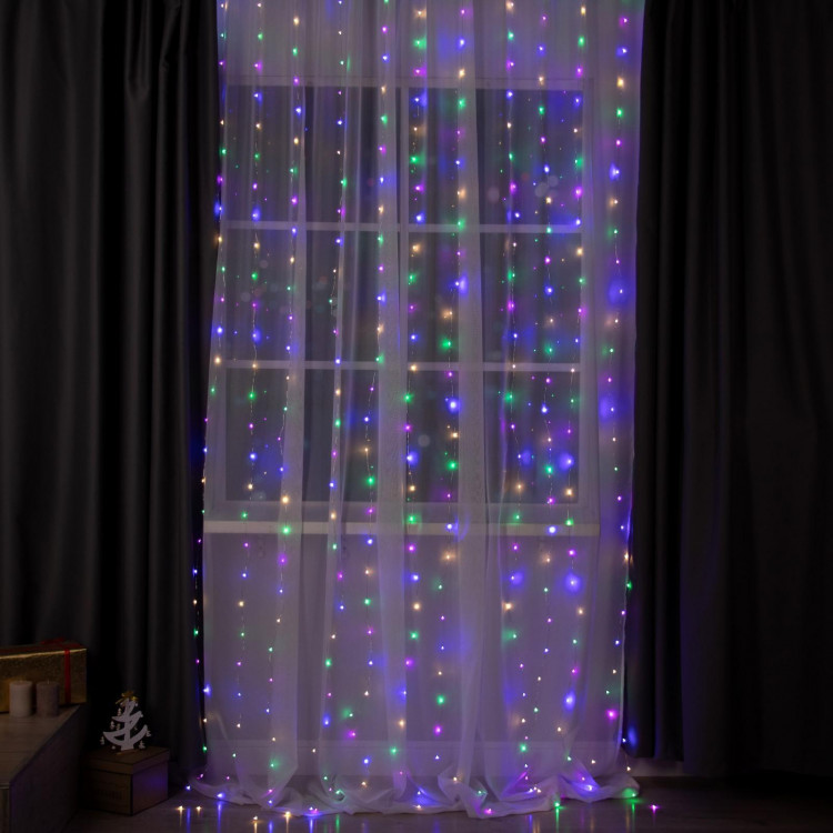 Гирлянда «Занавес» 2 × 3 м роса, IP20, серебристая нить, 450 LED, свечение мульти, 8 режимов, 220 В 
