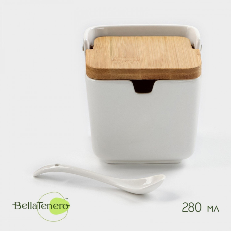Фарфоровая банка для сыпучих продуктов с ложкой BellaTenero (280 мл.) 