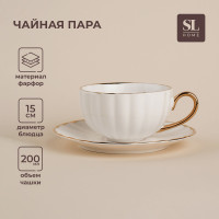 Чайная пара фарфоровая SL Home «Гарда», 2 предмета: чашка 200 мл, блюдце d=15 см, цвет белый.