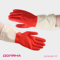 Красные плотные латексные хозяйственные перчатки (размер M)