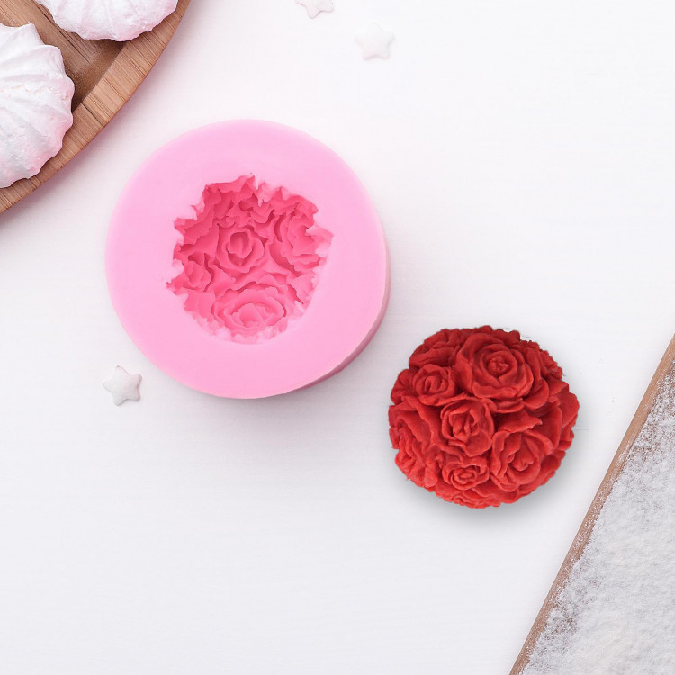 Молд «Розовый букет», силикон, 6,5×4,5 см, цвет розовый 