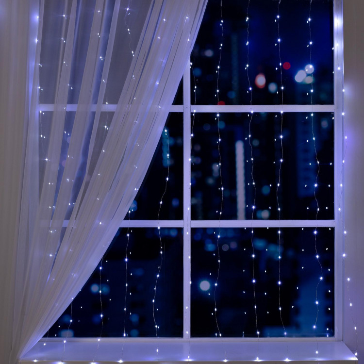 Гирлянда «Занавес» 2 × 2 м роса, IP20, серебристая нить, 300 LED, свечение белое, 12 В 