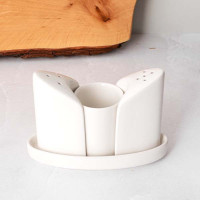 Набор для специй 3 предмета на подставке;фарфор;,H=87,L=124,B=87мм;белый