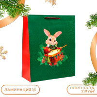 Новый год. Пакет подарочный  Заяц-барабанщик , 26 х 32 х 12 см.