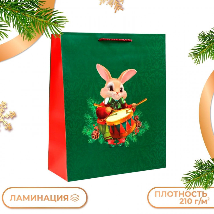 Новый год. Пакет подарочный  Заяц-барабанщик , 26 х 32 х 12 см. 