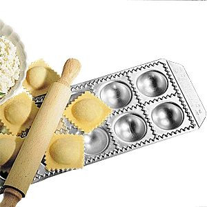 Форма для равиоли со скалкой[12шт];алюмин.,бук;D=37,H=30,L=340,B=140мм;металлич. 