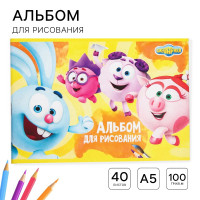 Альбом для рисования А5, 40 листов 100 г/м², на скрепке, Смешарики_
