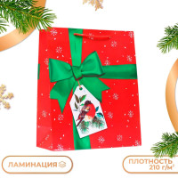 Новый год. Пакет подарочный  Зеленый бант , 26 х 32 х 12 см.