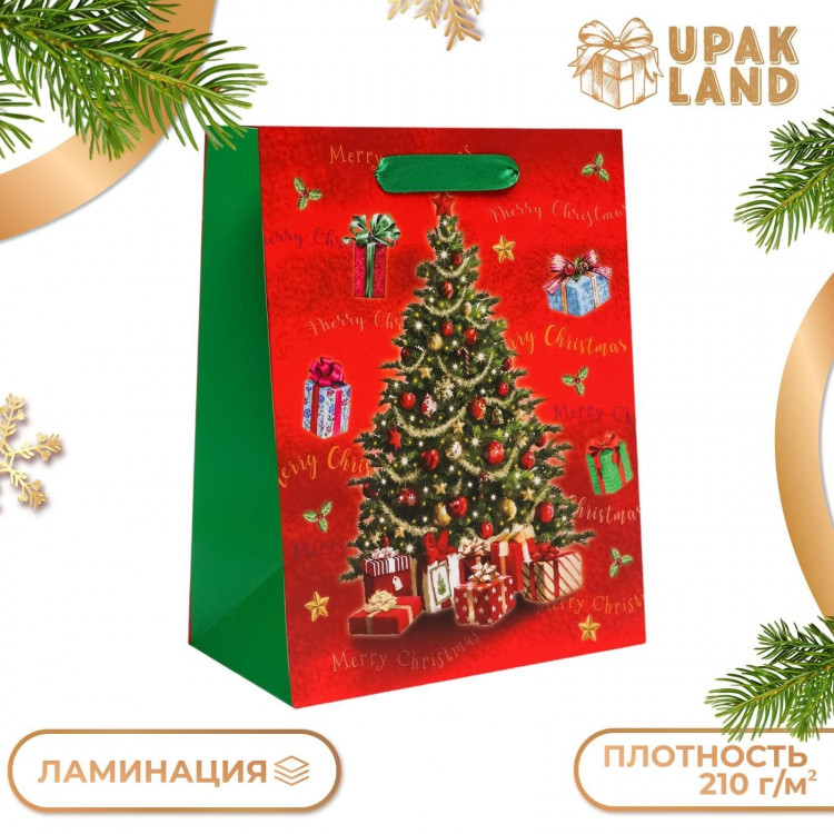 Новый год. Пакет подарочный, ламинированный,  Подарки под ёлкой ,18 х 23 х 10 см. 