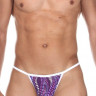 Фиолетовые трусы-стринги с принтом и контрастной отделкой