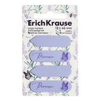 Закладки с клеевым краем пластиковые, 12х45 мм, ErichKrause,  Lavender , 80 листов, сиреневые с принтом