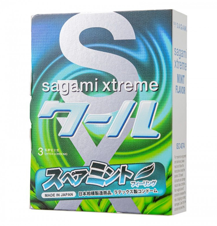 Презервативы Sagami Xtreme Mint с ароматом мяты - 3 шт. 