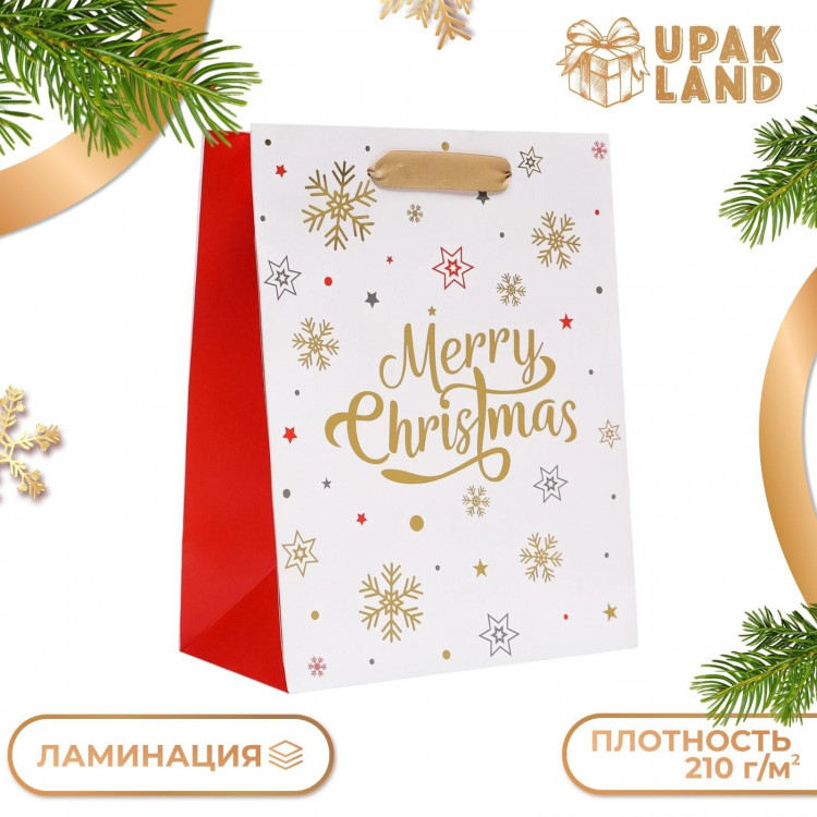 Новый год. Пакет подарочный, ламинированный,  С Рождеством! ,18 х 23 х 10 см. 