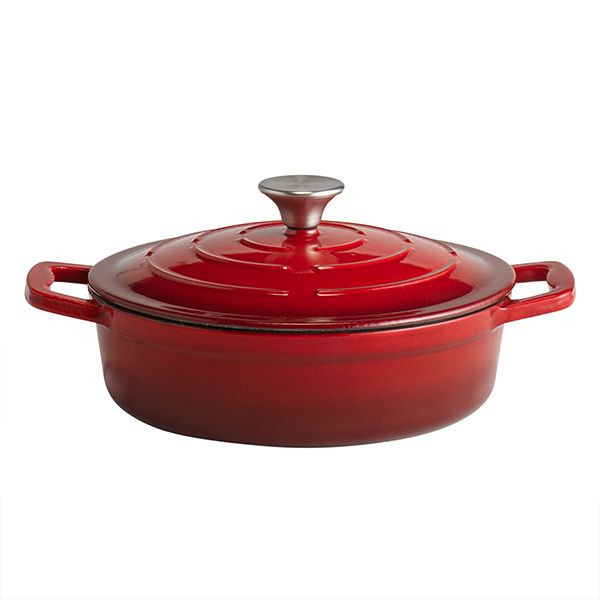 Кастрюля для сервировки «5 звезд» с держателем крышки (индукция);эмалиров.чугун;2,5л;D=25,H=7см;крас 