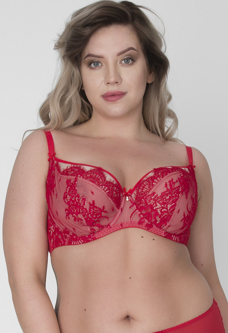 Бюстгальтер с мягкой чашкой plus size из кружева с  ресничками  