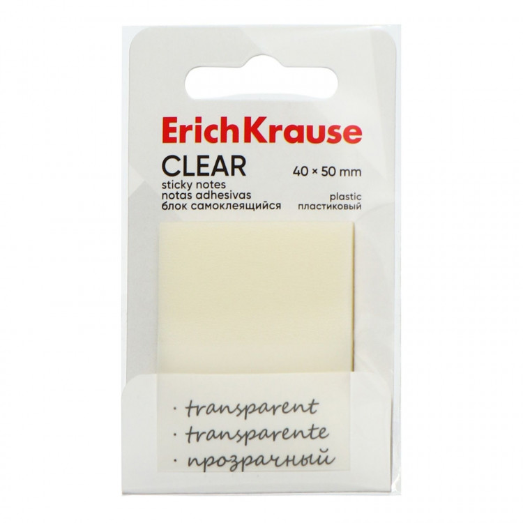 Блок с липким краем пластиковый 40х50 мм, ErichKrause  Clear , 50 листов, прозрачный 